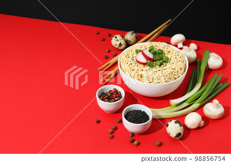 Concept of instant food, instant noodles, space for text Concept of instant food, instant noodles, space for text 98856754