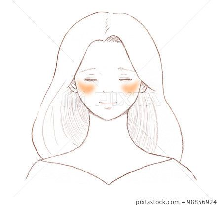 Illustration of an adult woman with chloasma on her cheeks line drawing 98856924