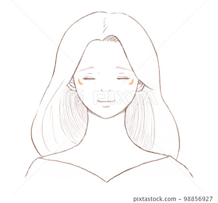 Illustration of an adult woman with small melasma under her eyes line drawing 98856927