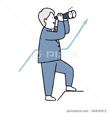 Image illustration material of a business person staring at career advancement, step-up, and goals Blue 98856972