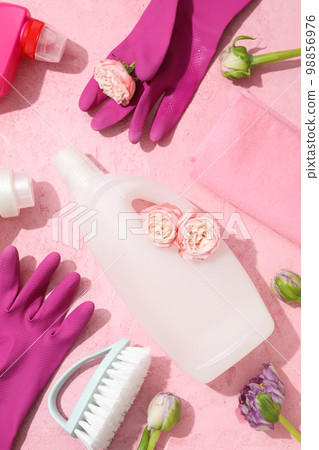 Concept of spring cleaning and house cleaning, top view 98856976