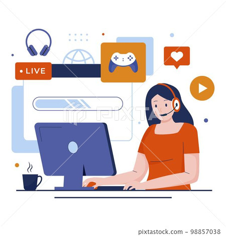 Flat design of game streamer girl concept 98857038