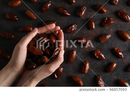Concept of tasty food, dates, top view Concept of tasty food, dates, top view 98857093