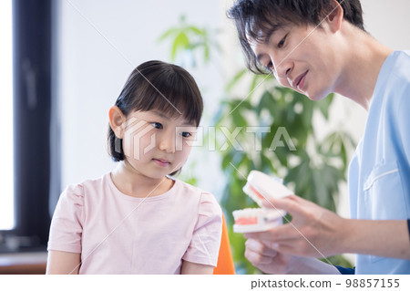 從牙醫那裡接受刷牙指導的女孩 從牙醫那裡接受刷牙指導的女孩 98857155