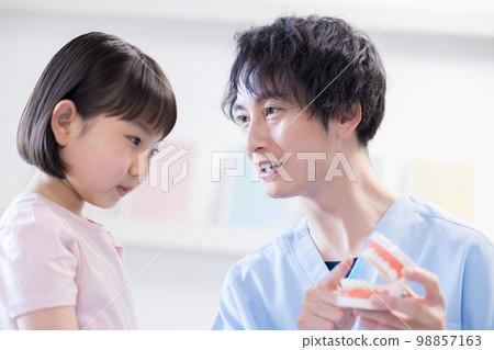 從牙醫那裡接受刷牙指導的女孩 從牙醫那裡接受刷牙指導的女孩 98857163