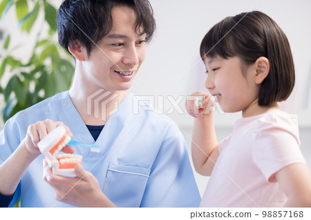 從牙醫那裡接受刷牙指導的女孩 從牙醫那裡接受刷牙指導的女孩 98857168