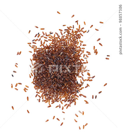 Psyllium seeds isolated on white background. Plantain. Plantago psyllium. Top view. 98857386