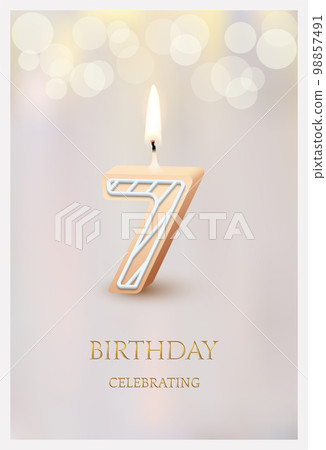 Happy birthday greeting card with 7number candle, 3d candlelight template design Happy birthday greeting card with 7number candle, 3d candlelight template design 98857491