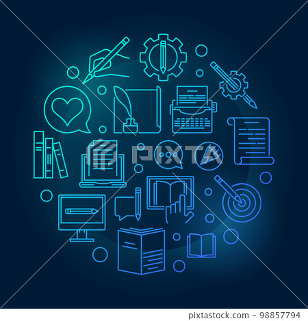 Writer blue vector circular concept outline illustration Writer blue vector circular concept outline illustration 98857794