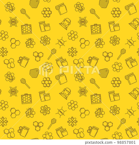 Honey and beekeeping vector linear seamless pattern Honey and beekeeping vector linear seamless pattern 98857801
