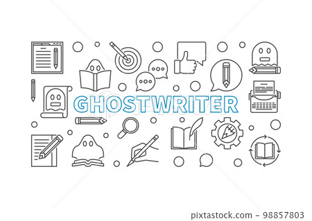 Ghostwriter vector horizontal outline banner or illustration 98857803