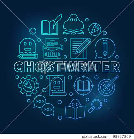 Ghostwriter blue vector round thin line illustration 98857809