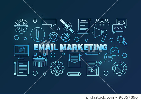 Email Marketing vector blue thin line horizontal illustration Email Marketing vector blue thin line horizontal illustration 98857860