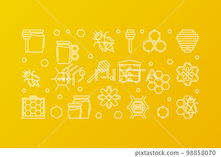 Honey and Beekeeping vector yellow outline banner 98858070