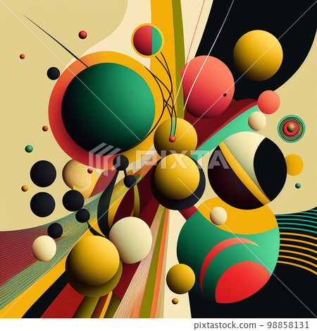 Abstract futuristic contemporary modern cosmic design in cartoon style with spheres, stripes and lines. 98858131
