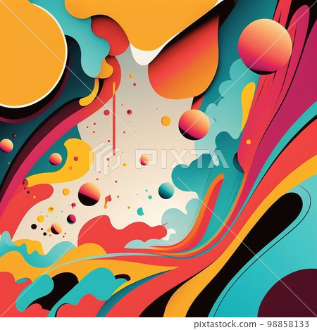 Abstract futuristic contemporary modern cosmic design in cartoon style with spheres, stripes and lines. 98858133