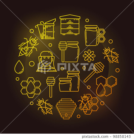 Beekeeping vector outline yellow illustration on dark background Beekeeping vector outline yellow illustration on dark background 98858143