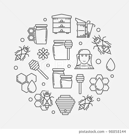 Beekeeping vector outline circular illustration 98858144