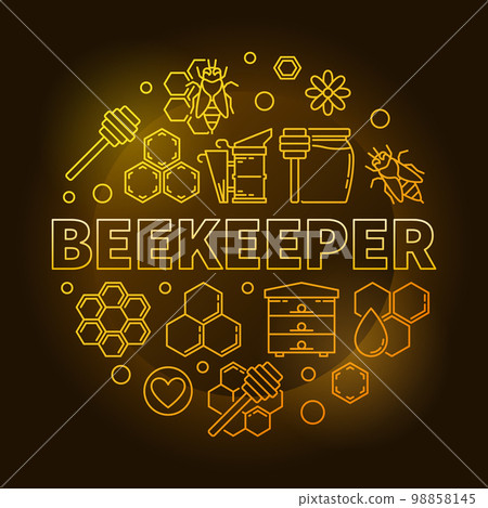 Beekeeper vector yellow round illustration in thin line style 98858145