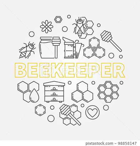 Beekeeper vector round illustration in outline style 98858147