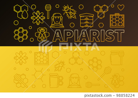 Apiarist vector colored horizontal illustrations in line style Apiarist vector colored horizontal illustrations in line style 98858224