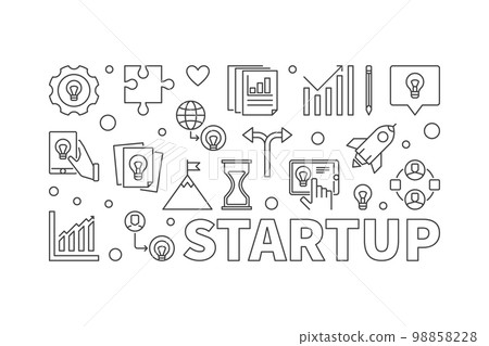 Startup vector horizontal illustration or banner in line style Startup vector horizontal illustration or banner in line style 98858228