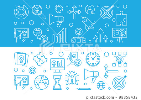 Set of 2 startup vector horizontal banners in thin line style 98858432