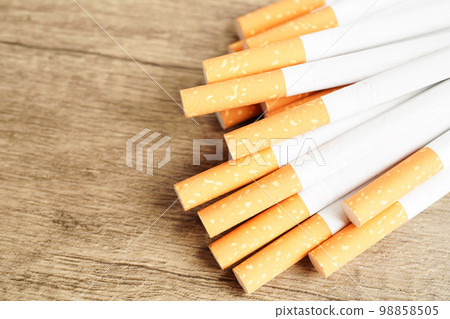 Cigarette, roll tobacco in paper with filter tube, No smoking concept. 98858505
