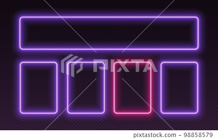 Neon quiz template, UI design for questionnaire with multiple answers. Glowing borders set for tv show contest. 98858579
