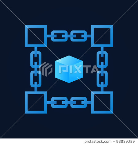 Chain with blue cube inside vector icon. Blockchain sign 98859389
