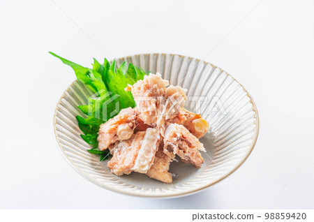白色背景中的三文魚罐頭骨幹 98859420