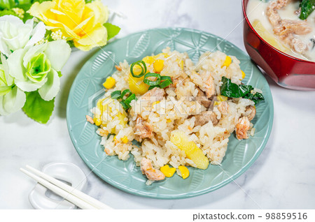 Rice pilaf and miso soup Rice pilaf and miso soup 98859516