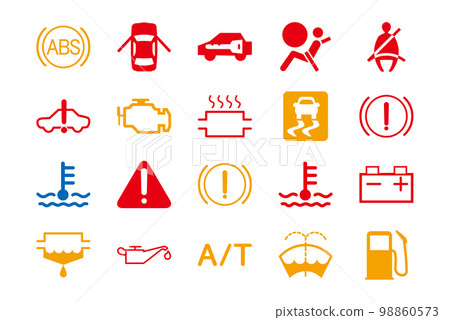 Warning and indicator lights on car instrument panel 98860573