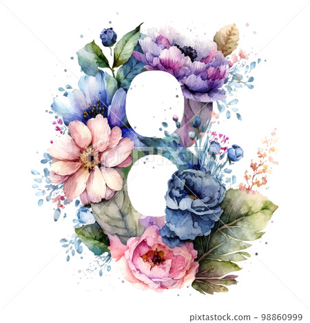 Hyacinth, Tulips and roses background in watercolor style, greeting card for 8 March holiday. 98860999