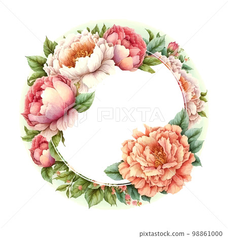 Spring Floral Frame piones Greeting Card with Blooming Hydrangea and garden flowers, botanical natural hydrangea Illustration on white in watercolor style. Spring Floral Frame piones Greeting Card with Blooming Hydrangea and garden flowers, botanical natural hydrangea Illustration on white in watercolor style. 98861000