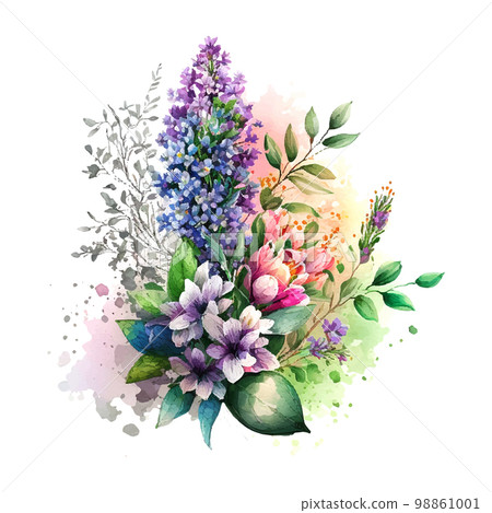 bouquet of spring flowers watercolor Flowers watercolor illustration. Manual composition. Spring. Summer. 98861001