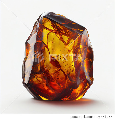 Amber Crystal Isolated, Golden Amber Pebble on White 98861967