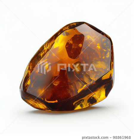 Amber Crystal Isolated, Golden Amber Pebble on White 98861968