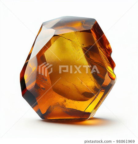 Amber Crystal Isolated, Golden Amber Pebble on White 98861969