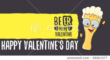 Beer mine valentines vector valentines greeting horizontal banner with beer glass cartoon character isolated on grey background. Vector adult valentines day party poster design template Beer mine valentines vector valentines greeting horizontal banner with beer glass cartoon character isolated on grey background. Vector adult valentines day party poster design template 98861977