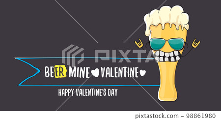 Beer mine valentines vector valentines greeting horizontal banner with beer glass cartoon character isolated on grey background. Vector adult valentines day party poster design template Beer mine valentines vector valentines greeting horizontal banner with beer glass cartoon character isolated on grey background. Vector adult valentines day party poster design template 98861980