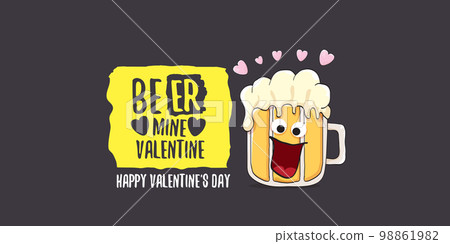 Beer mine valentines vector valentines greeting horizontal banner with beer glass cartoon character isolated on grey background. Vector adult valentines day party poster design template Beer mine valentines vector valentines greeting horizontal banner with beer glass cartoon character isolated on grey background. Vector adult valentines day party poster design template 98861982