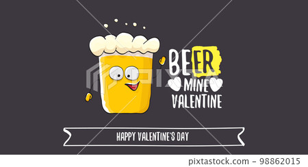 Beer mine valentines vector valentines greeting horizontal banner with beer glass cartoon character isolated on grey background. Vector adult valentines day party poster design template Beer mine valentines vector valentines greeting horizontal banner with beer glass cartoon character isolated on grey background. Vector adult valentines day party poster design template 98862015