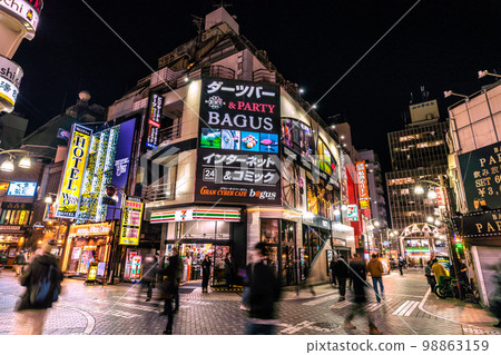 日本東京市容，遠眺池袋站西口、中央大街、西1街等。 98863159