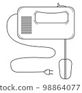 Hand drawn kitchen hand mixer. Tool for whipping products. Outline. Vector 98864077