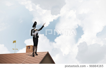 Concept of security and privacy protection with camera headed woman Concept of security and privacy protection with camera headed woman 98864165