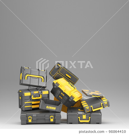 Set of professionsl tools cases 3d render on grey background 98864410