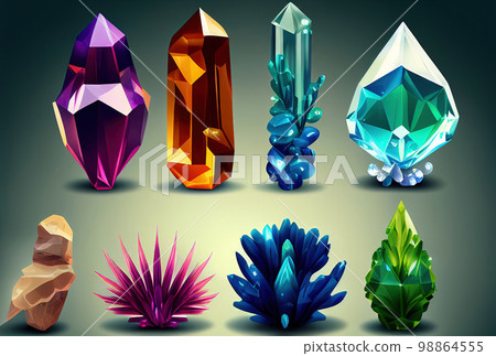 Rainbow Crystal Set, Titanium Color Stone, Rainbow Gem Set, Generative Ai Illustration 98864555