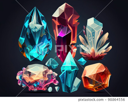 Rainbow Crystal Set, Titanium Color Stone, Rainbow Gem Set, Generative Ai Illustration Rainbow Crystal Set, Titanium Color Stone, Rainbow Gem Set, Generative Ai Illustration 98864556