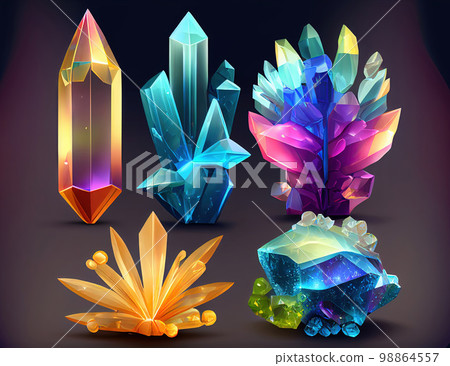 Rainbow Crystal Set, Titanium Color Stone, Rainbow Gem Set, Generative Ai Illustration 98864557
